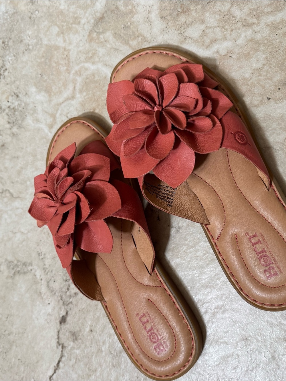 Born Coral Floral Leather Slide Sandals